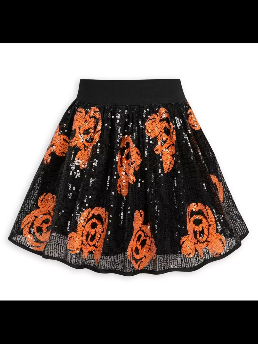 DISNEY Girls Black & Orange Sequin Skirt Mickey Mouse Pumpkin Halloween 11/12